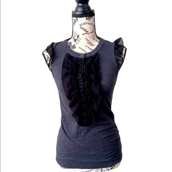 Theory charcoal grey ruffle goth dark coquette casual capsule preppy modest XS - Picture 1 of 9